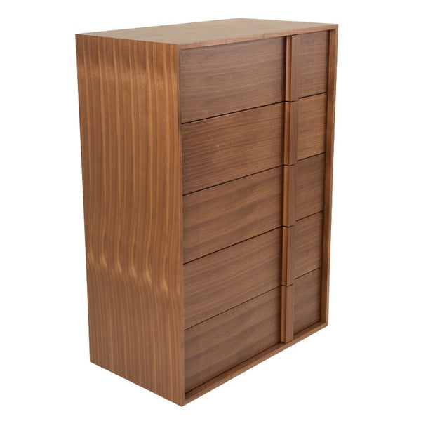VIG Furniture Berlin Mid-Century Walnut Chest With 5 Drawers, Integrated Wood Pulls, Rich Veneer, Fully Assembled VGMABR-92-CST