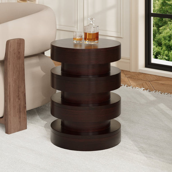 English Elm Modern Mgo Three Tier Round Accent Table Weather Resistant Patio and Living Room Decor Brown N770P359379B