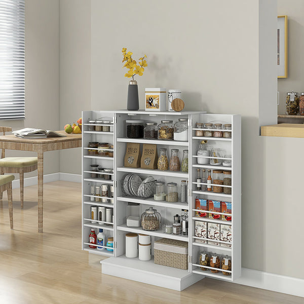 English Elm HOMCOM White Kitchen Pantry Cabinet with 5 Adjustable Shelves, 12 Spice Racks, Anti-Tip Safety Strap and Silver Hardware for Organized Storage (23.5" W x 41" H) W2225P173914