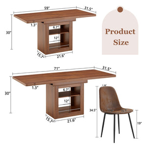 English Elm Expandable Walnut Dining Set with Six Upholstered Chairs for Modern Home Interiors W1151S04710