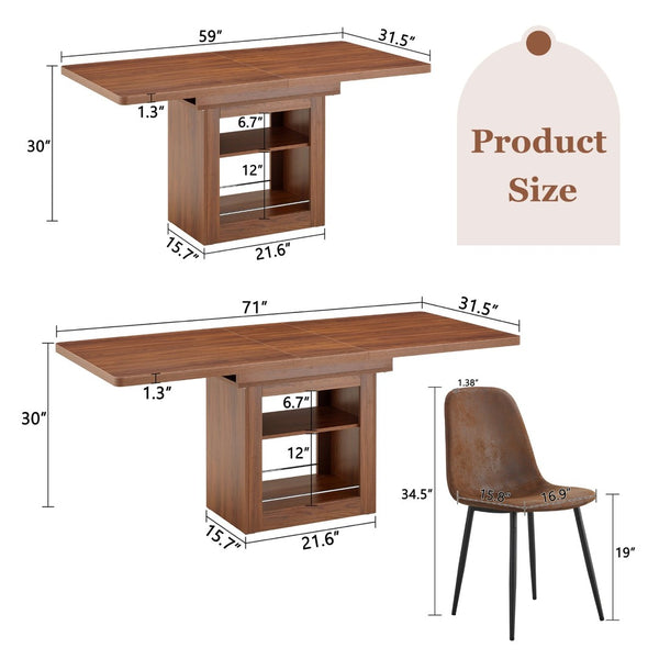 English Elm Expandable Walnut Dining Set with Six Upholstered Chairs for Modern Home Interiors W1151S04710