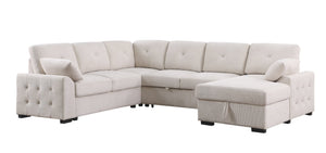 English Elm Multi Functional L Shaped Sectional Sofa with Sleeper and Hidden Storage Chaise Beige B2730S00057