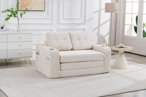 English Elm Convertible Floor Sofa Bed with Memory Foam and Ribbed Corduroy for Small Spaces Beige W395P438025