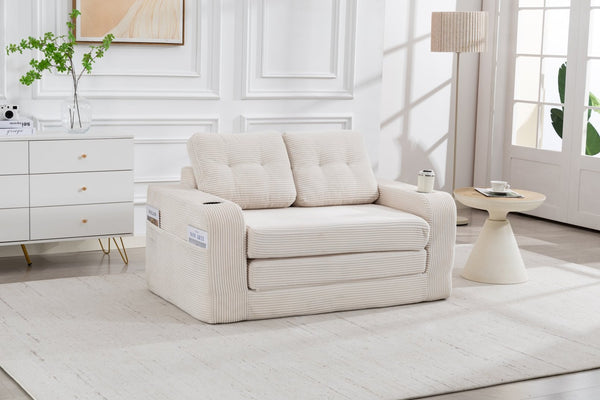 English Elm Convertible Floor Sofa Bed with Memory Foam and Ribbed Corduroy for Small Spaces Beige W395P438025