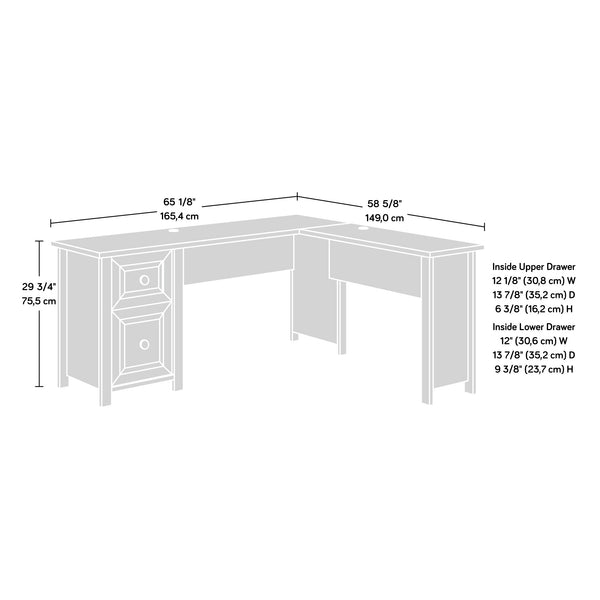 English Elm L-Shaped Desk In Warm Brown Finish - Spacious Workspace With Smart Storage & Cable Management Solutions B356P354482