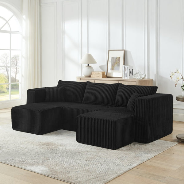 English Elm Compact Modular Sectional Corduroy Sofa High Density Foam Fill for Small Space Living Black W487P411610