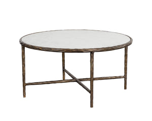 Sunpan RIYAZ Coffee Table - Elegant White Marble & Hand-Hammered Metal, Versatile Contemporary Centerpiece 112484