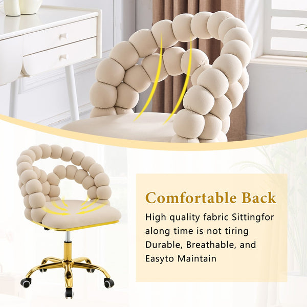 English Elm Set of Velvet Bubble Chair with Sculptural Linked Back and Rolling Caster Base for Office Beige,Gold W1512P491831
