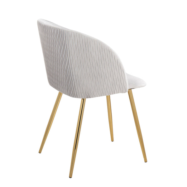 English Elm Fran Pleated Waves Modern Dining Chairs Set Of 2 In Soft Silver Velvet & Gold Metal - Luxurious Comfort B202P223532