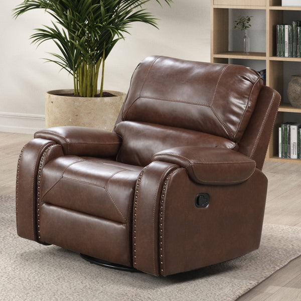 English Elm Transitional Multi-Function Glider Recliner with Channel Back, Cup Holders, Hidden Storage, Upholstered Comfort Brown 34 L x 41 W x 31 H B2741P385042