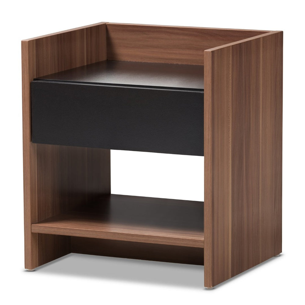 Baxton Studio Baxton Studio Vanda Modern 1-Drawer Nightstand in Two-Tone Walnut & Black for Stylish Storage Solutions VDNT0014-Walnut/Black-NS