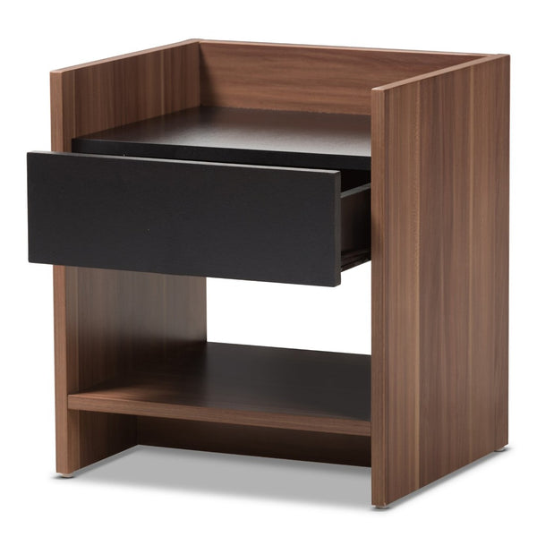 Baxton Studio Baxton Studio Vanda Modern 1-Drawer Nightstand in Two-Tone Walnut & Black for Stylish Storage Solutions VDNT0014-Walnut/Black-NS