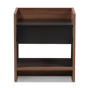 Baxton Studio Baxton Studio Vanda Modern 1-Drawer Nightstand in Two-Tone Walnut & Black for Stylish Storage Solutions VDNT0014-Walnut/Black-NS