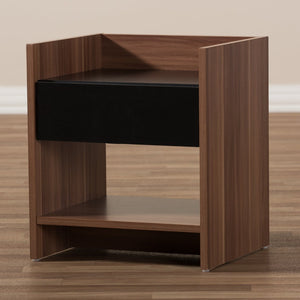 Baxton Studio Baxton Studio Vanda Modern 1-Drawer Nightstand in Two-Tone Walnut & Black for Stylish Storage Solutions VDNT0014-Walnut/Black-NS