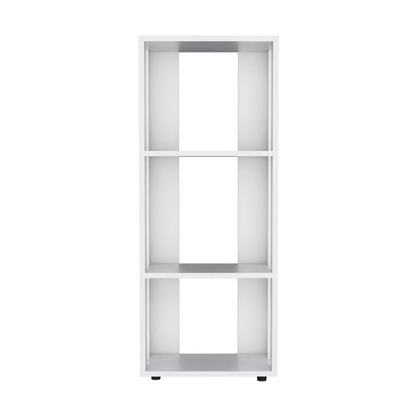 English Elm White Slim Bookcase with Three Open Shelves, Melamine Particle Board Storage for Small Spaces, Modern White Finish – Sleek Organizer for Books & Decor (39.4" H) B062P290265