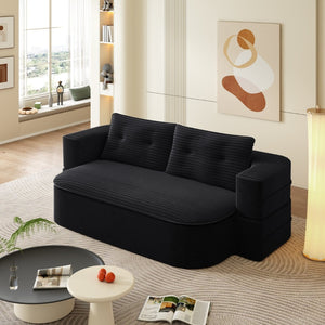 English Elm 78.7" Plush Corduroy Convertible Sleeper Sofa with Tufted Back and Foldable Floor Bed Black W3219P410146