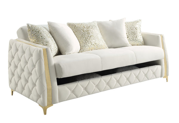 English Elm Lippa Quilted Polyester Sleeper Sofa with Gold Legs Storage and Contemporary Style Off White B009S02230