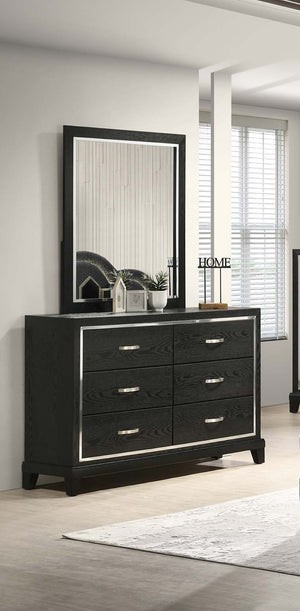 English Elm Contemporary Six Drawer Dresser Matte Black Finish Chrome Handles Tapered Legs Bedroom B011P447448