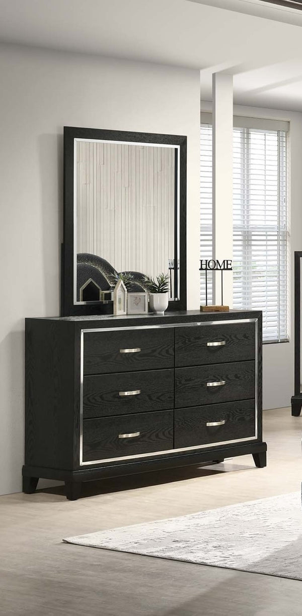 English Elm Contemporary Six Drawer Dresser Matte Black Finish Chrome Handles Tapered Legs Bedroom B011P447448