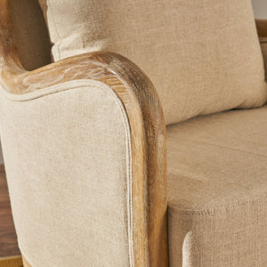 English Elm Christopher Knight Home® - CRENSHAW Beige Fabric Wing Chair with Oak Frame — High-Back Cozy Armchair for Living Room Comfort 56614.00
