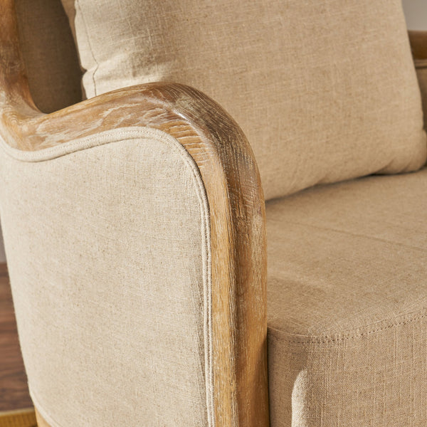 English Elm Christopher Knight Home® - CRENSHAW Beige Fabric Wing Chair with Oak Frame — High-Back Cozy Armchair for Living Room Comfort 56614.00