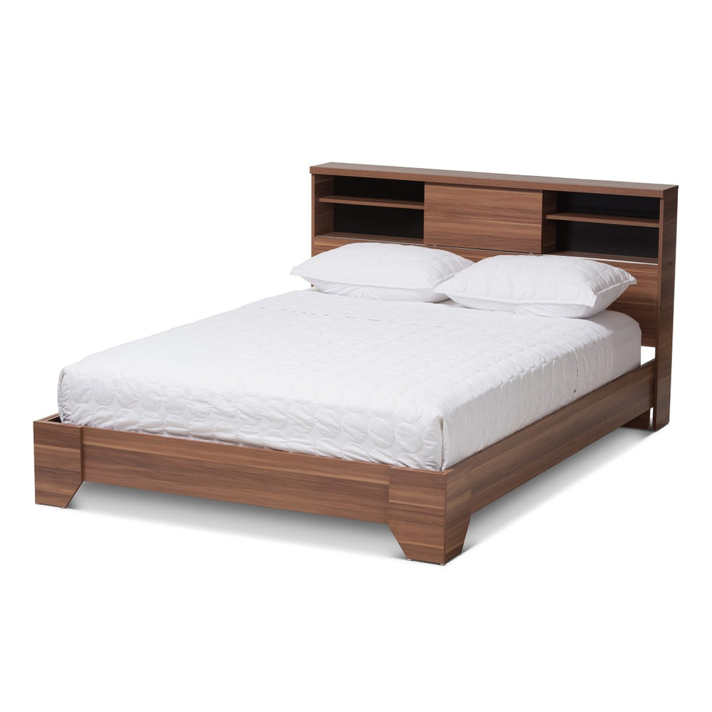Baxton Studio Baxton Studio Vanda Queen Platform Bed - Modern Two-Tone Walnut with Smart Storage & Sleek Design VDQB001291-Walnut/Black-Queen