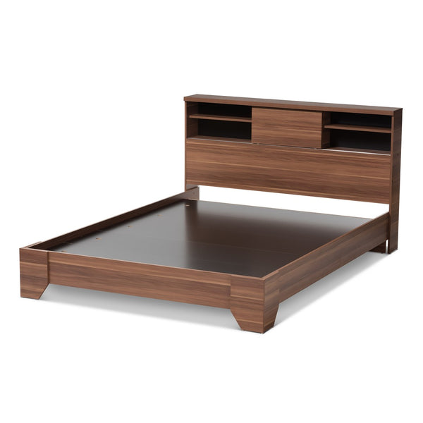 Baxton Studio Baxton Studio Vanda Queen Platform Bed - Modern Two-Tone Walnut with Smart Storage & Sleek Design VDQB001291-Walnut/Black-Queen