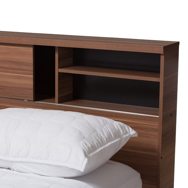 Baxton Studio Baxton Studio Vanda Queen Platform Bed - Modern Two-Tone Walnut with Smart Storage & Sleek Design VDQB001291-Walnut/Black-Queen