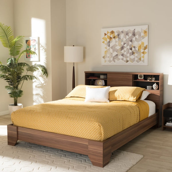 Baxton Studio Baxton Studio Vanda Queen Platform Bed - Modern Two-Tone Walnut with Smart Storage & Sleek Design VDQB001291-Walnut/Black-Queen