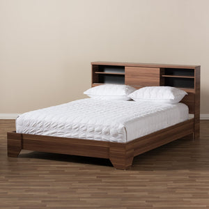 Baxton Studio Baxton Studio Vanda Queen Platform Bed - Modern Two-Tone Walnut with Smart Storage & Sleek Design VDQB001291-Walnut/Black-Queen