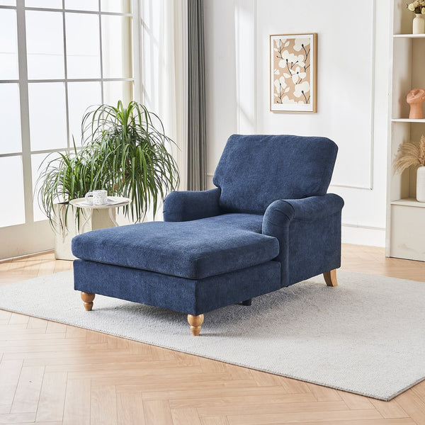 English Elm Modern Mid-Century Oversized Chaise Lounger Sofa Bed with Solid Wood Legs, Deep Seat Comfort Sleeper Blue W2363S00067