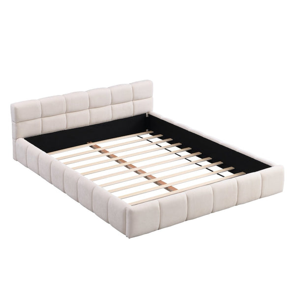 English Elm Elegant Chenille Queen Bed Geometric Headboard Soft Textured Upholstery Modern Bedroom N769Q339030K