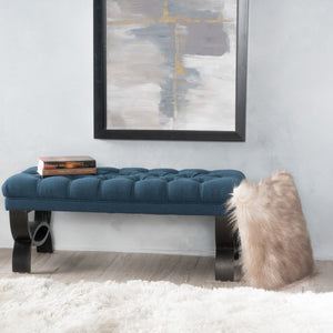 English Elm Hilton Tufted Upholstered Bench Ottoman with Diamond Stitching and Vintage Curved Legs 54743.00DBL
