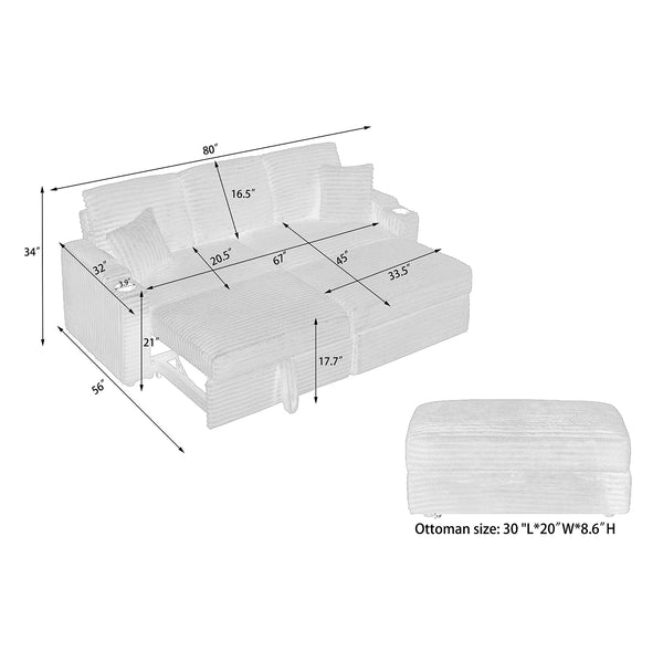 English Elm The 30-inch green corduroy footstool with memory foam, spring wrap cushion, easy assembly, durable comfort W3356P324087