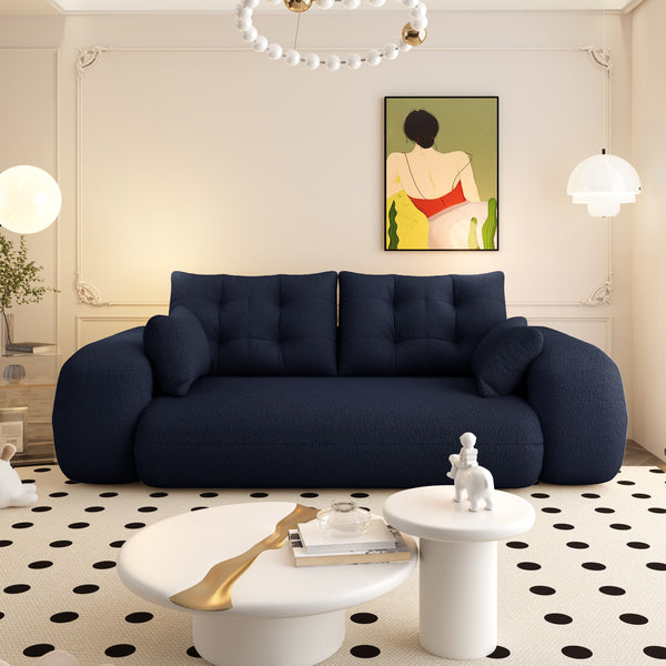 English Elm Human Multi-Functional Foldable Sofa Bed - Cozy Teddy Foam Sleeper For Living Room & Guests, Dark Blue W1885P387266