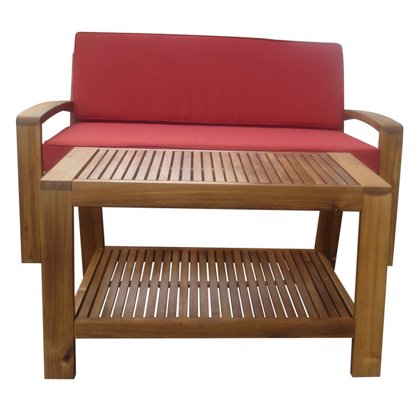 English Elm Christopher Knight Home® - Outdoor Outdoor Loveseat And Coffee Table Set – Stylish Acacia Wood, Weather-Resistant Comfort For Your Patio 57976.00SETF_57976.00SETCUSH-REDSKIN