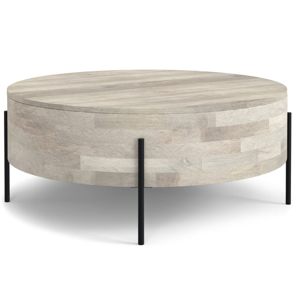 English Elm Rayburn Round Solid Mango Wood Cocktail Table with Matte Black Legs for Living Room White B136P429079