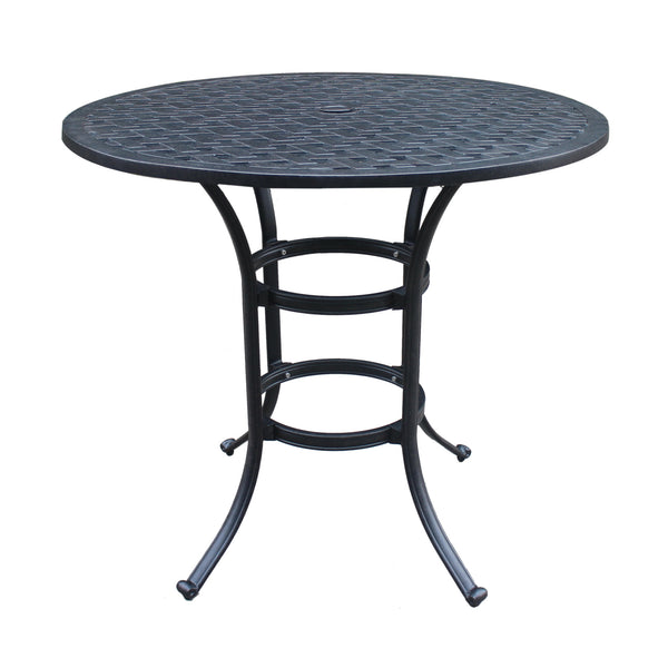 English Elm 42" Cast Dark Lava Bronze Aluminum Round Counter Table – Powder-Coated Lattice Design, 2" Umbrella Hole, Seats 4, Durable Outdoor Patio Centerpiece B010P278350