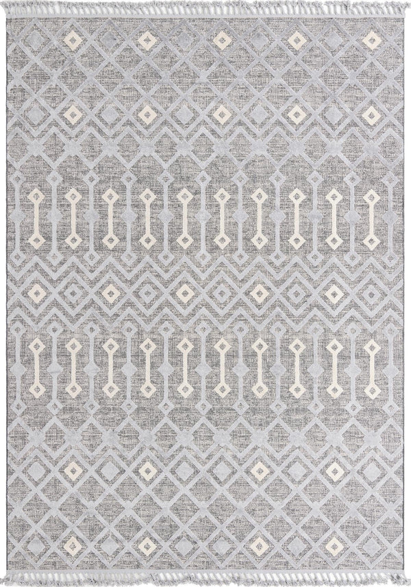 Unique Loom Arlo Lenny Machine Made Tribal Rug Gray, Ivory/Black 9' 0" x 12' 2"