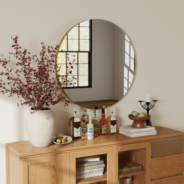 English Elm 80cm Round Float Glass Wall Mirror Polished Edge Vanity Bathroom Hallway Decor W3151P265970