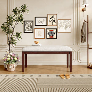 English Elm Upholstered Bench with Padded Seat and Solid Wood Legs, 39.75" Contemporary Entryway and Bedroom Accent Piece Cherry N752P271804C