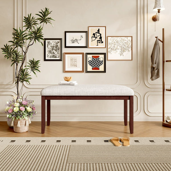 English Elm Upholstered Bench with Padded Seat and Solid Wood Legs, 39.75" Contemporary Entryway and Bedroom Accent Piece Cherry N752P271804C