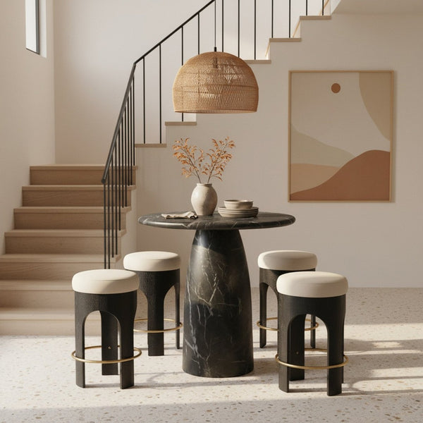 Meridian Furniture Cosenza Concrete Pedestal Bar Table Art Deco Sculptural Base for Indoor Outdoor Dining Black 36 inches 771Black-T36