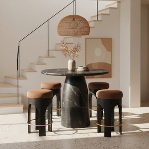 Meridian Furniture Cosenza Concrete Pedestal Bar Table Art Deco Sculptural Base for Indoor Outdoor Dining Black 42 inches 771Black-T42