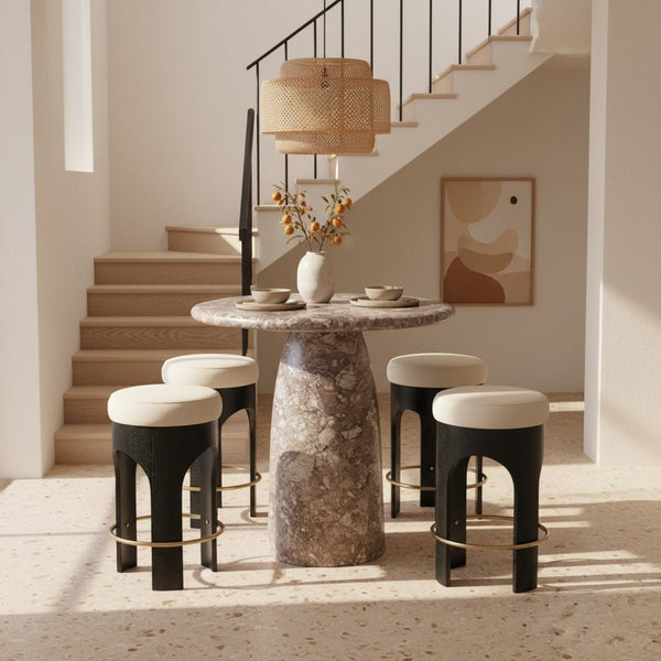 Meridian Furniture Cosenza Concrete Pedestal Bar Table Art Deco Sculptural Base for Indoor Outdoor Dining Brown 36 inches 771Brown-T36