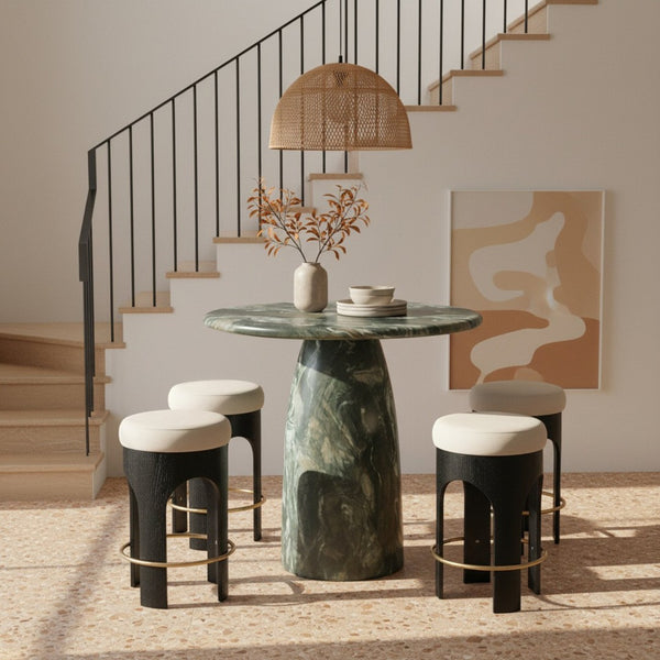 Meridian Furniture Cosenza Concrete Pedestal Bar Table Art Deco Sculptural Base for Indoor Outdoor Dining Green 36 inches 771Green-T36