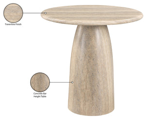Meridian Furniture Cosenza Concrete Pedestal Bar Table Art Deco Sculptural Base for Indoor Outdoor Dining Travertine 36 inches 771Travertine-T36