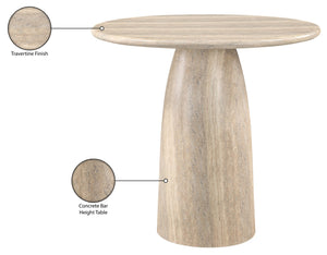 Meridian Furniture Cosenza Concrete Pedestal Bar Table Art Deco Sculptural Base for Indoor Outdoor Dining Travertine 42 inches 771Travertine-T42