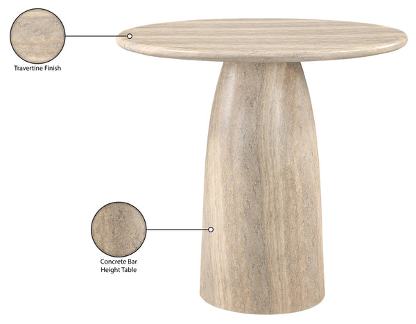 Meridian Furniture Cosenza Concrete Pedestal Bar Table Art Deco Sculptural Base for Indoor Outdoor Dining Travertine 42 inches 771Travertine-T42