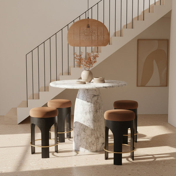 Meridian Furniture Cosenza Concrete Pedestal Bar Table Art Deco Sculptural Base for Indoor Outdoor Dining White 42 inches 771White-T42